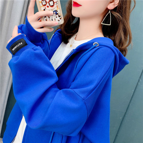 280g twill autumn and winter design letter print loose hooded long-sleeved jacket for women