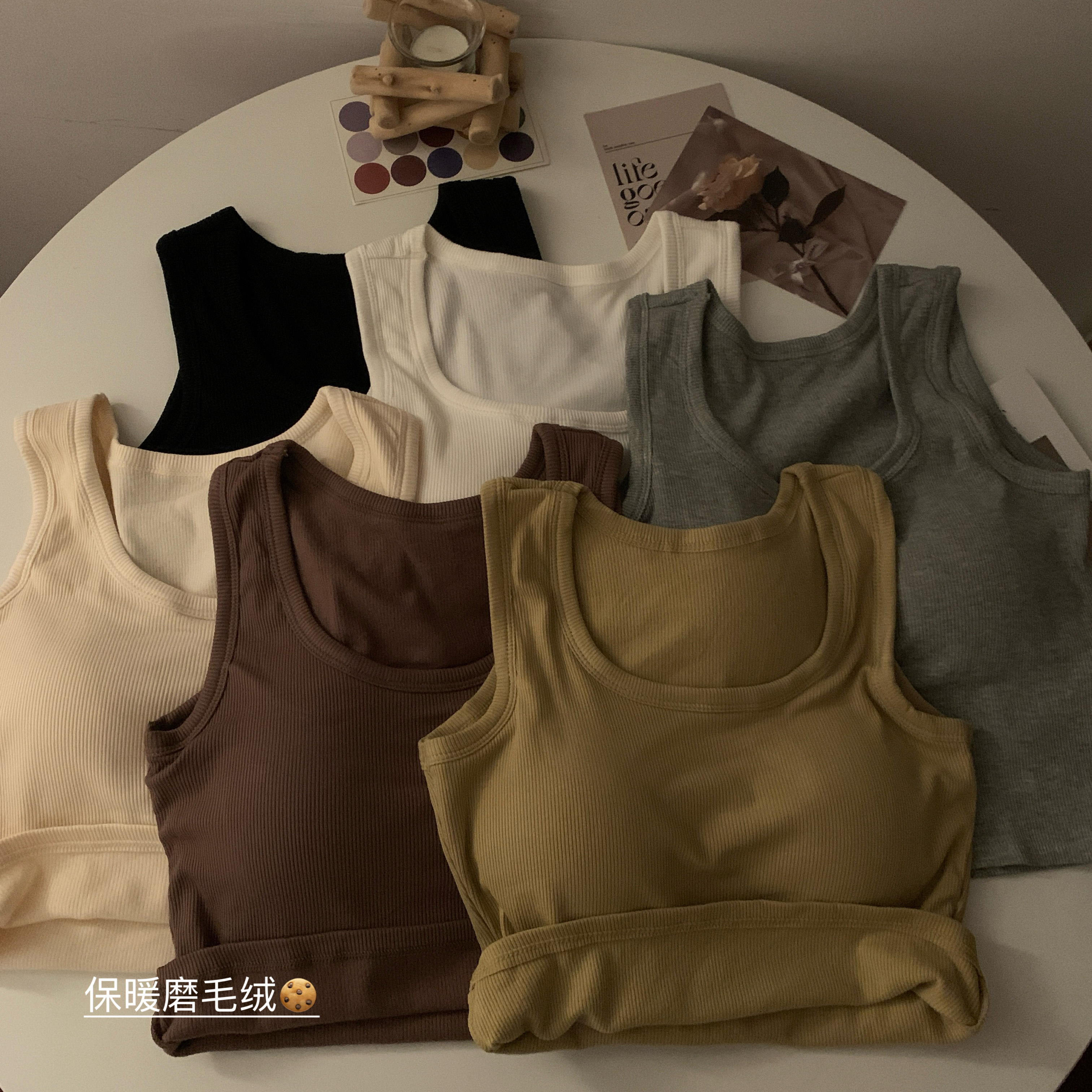 實拍秋冬韓版百搭磨毛加厚保暖無袖背心修身顯瘦打底上衣