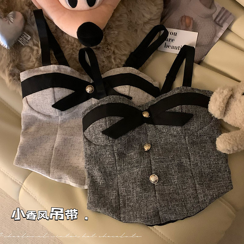 Real shot of autumn and winter sexy bow-knot fragrant camisole with bottoming and tube top top