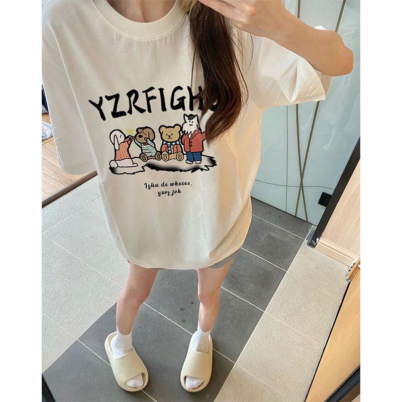 官圖 重磅/精梳純棉 後包領 有縫邊 S-XXXL 夏裝短袖T恤女