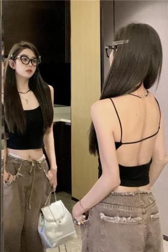 Actual shot~Spring~Korean version of camisole for women to wear with hot girl’s sexy beautiful back short halter top