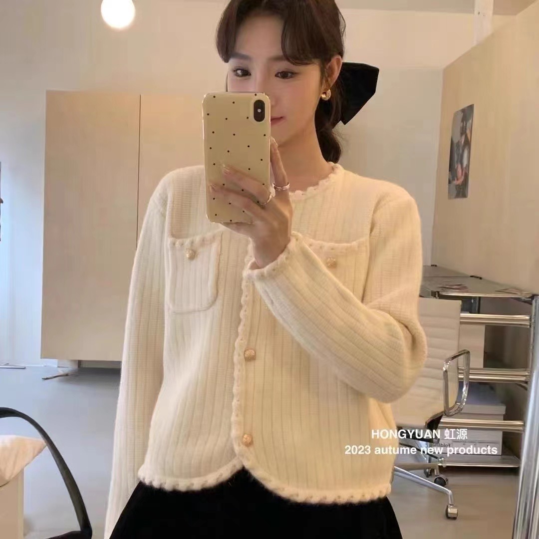 Hongyuan Korea Dongdaemun niche irregular weaving soft waxy knitted cardigan women's coat Korean style sweater for women