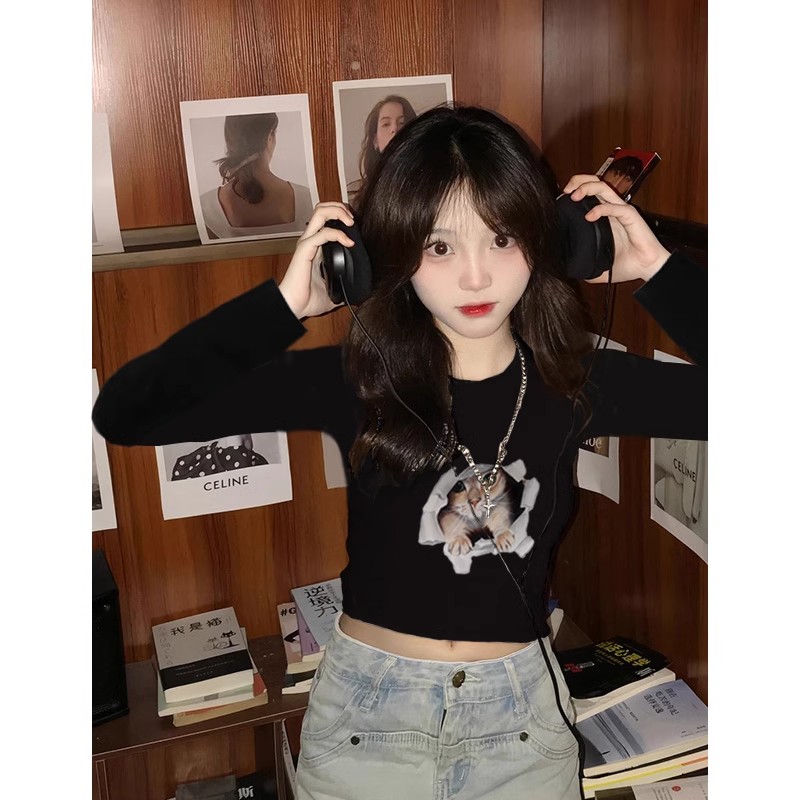 Shoulder bag collar American vibe inner long-sleeved T-shirt autumn and winter new design bottoming shirt