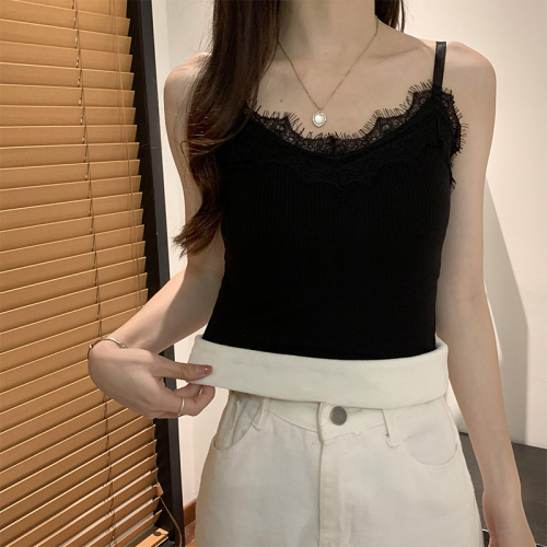 Real shot of winter lace shoulder straps threaded cotton vest for women plus velvet thickened bottoming shirt with warm top inside