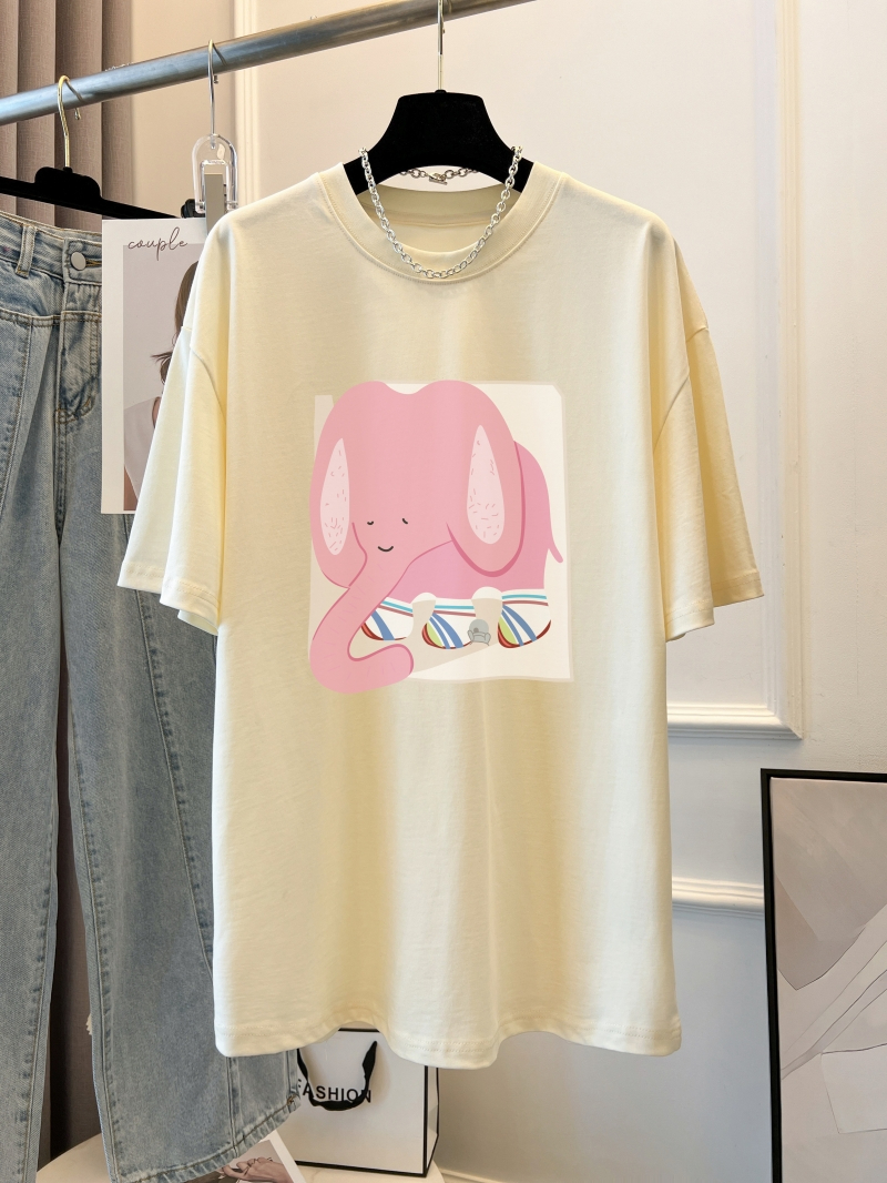 實拍 100%棉精梳純棉 印花夏裝短袖T恤女寬鬆韓版