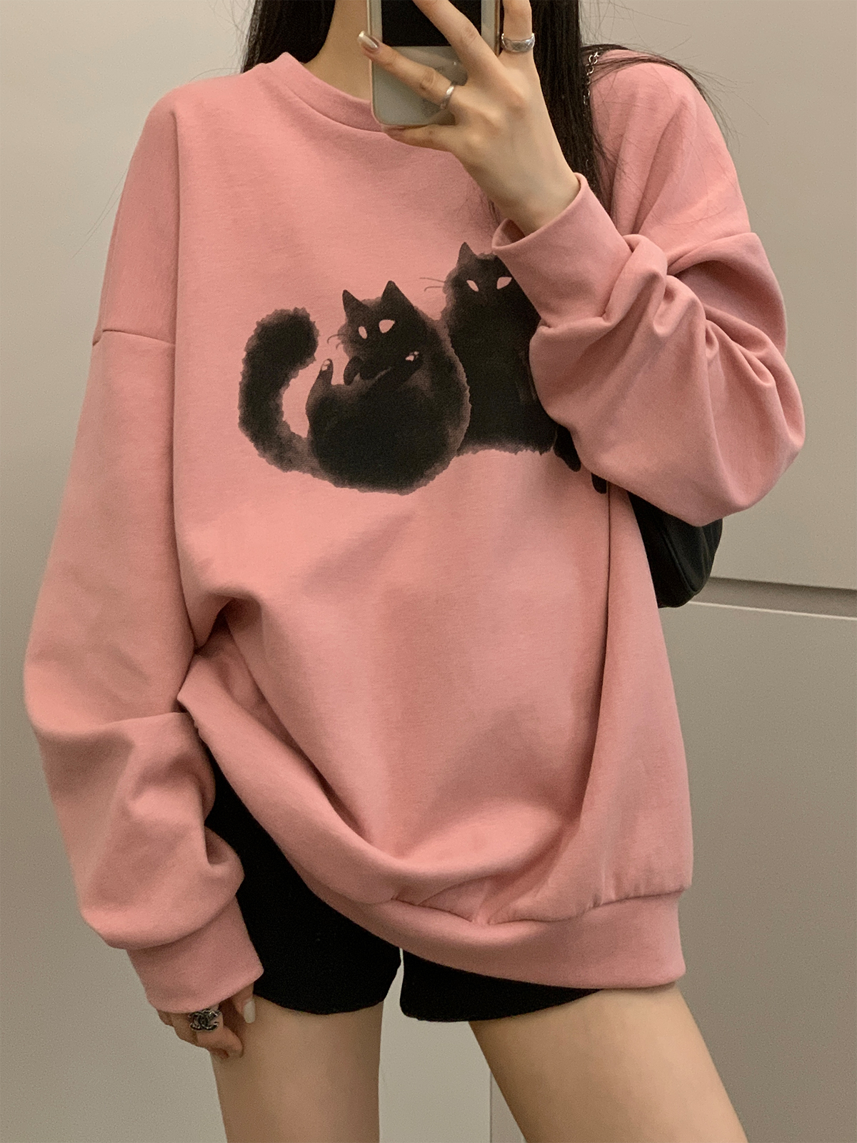 Official photo Chinese cotton composite thin 310g/plus velvet 410g autumn and winter sweatshirt for women with printed loose large size