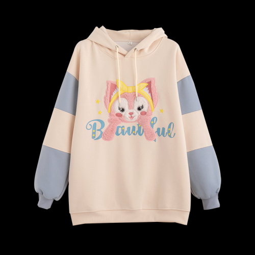 First real shot of 65 fish scale compound milk silk spring and autumn design cartoon color star dew hooded sweatshirt for women