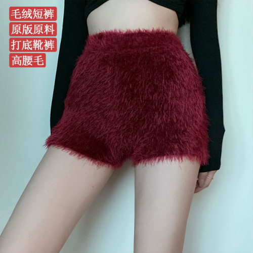 Spring and Autumn New Fashion Sweet and Western Style Solid Color High Waist Knitted Plush Shorts Women's Leggings