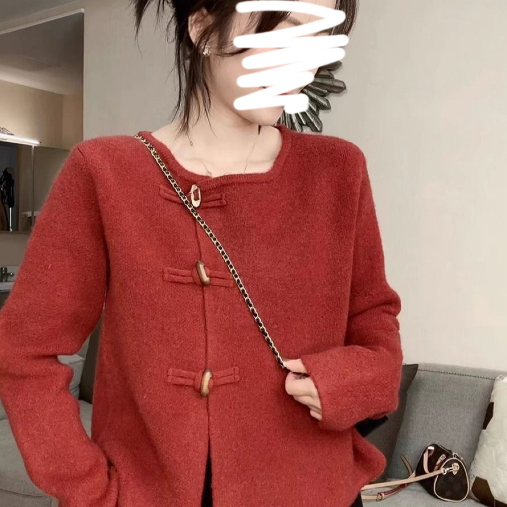 New Chinese style lazy style buttoned sweater jacket for women autumn new Korean style inner sweater cardigan top