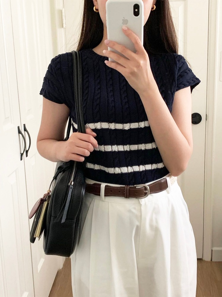 衣櫃 法式條紋背心女春夏季撞色設計感氣質白色針織上衣