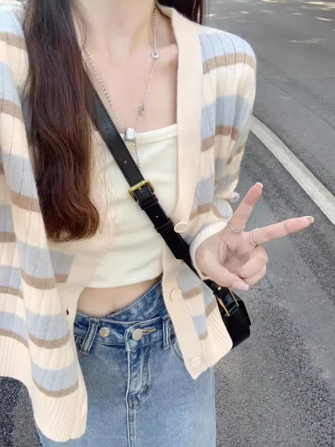 chic條紋針織開衫外套女春秋新款早秋款穿搭韓系長袖上衣