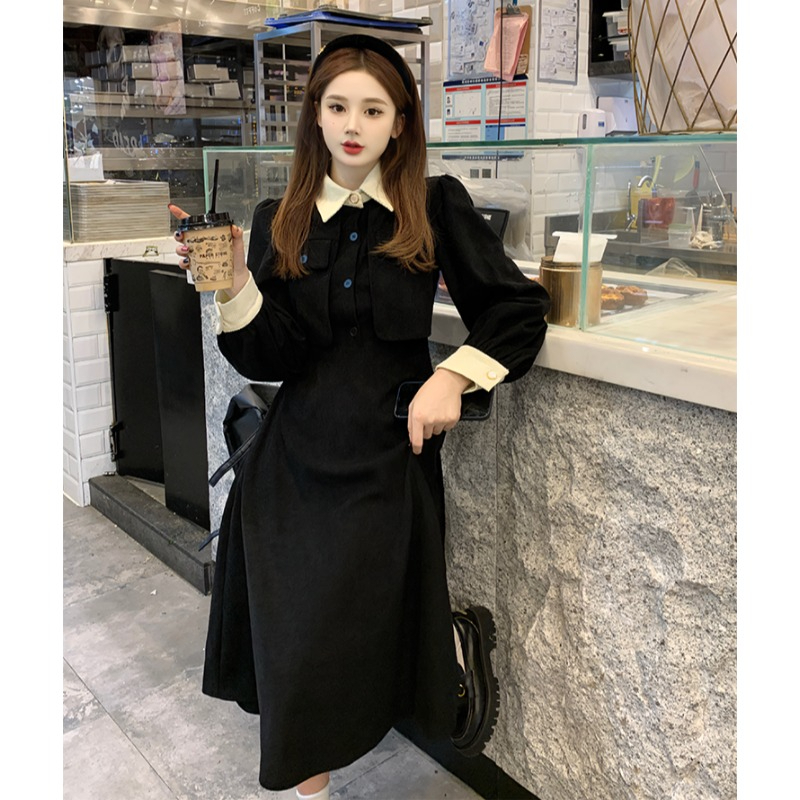 長袖連衣裙2024春季新款裙子氣質法式高級黑色赫本風長裙女裝