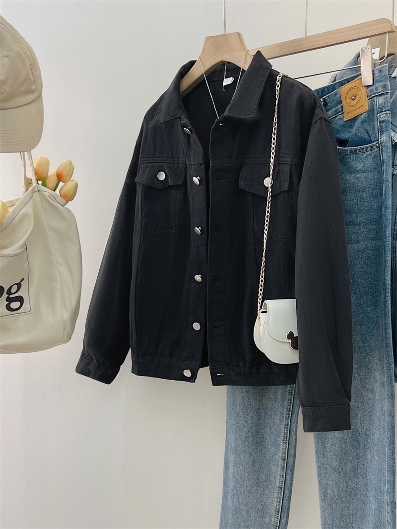 Hot diamond black workwear denim jacket for women autumn new versatile trendy ins Korean style casual jacket top