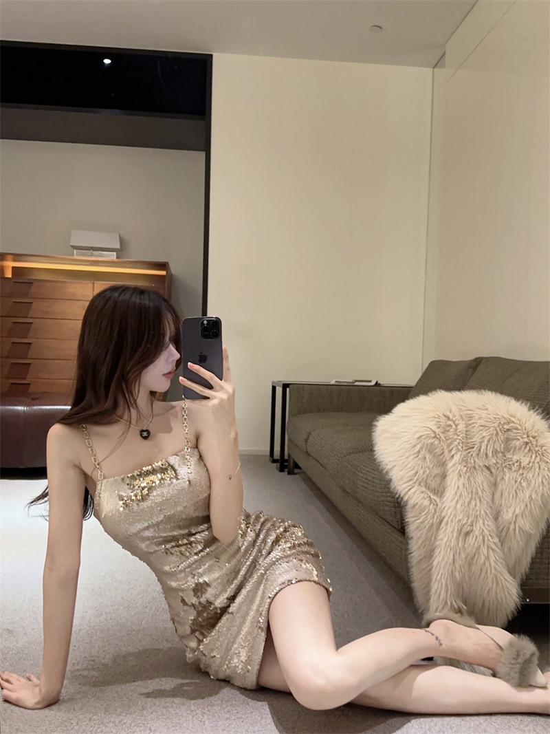 實拍~精緻輕奢風氛圍感時尚高級感blingbling亮晶晶閃片包臀裙