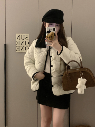 Real shot~Korean style bread jacket with corduroy lapels and contrasting colors, loose warm cotton jacket