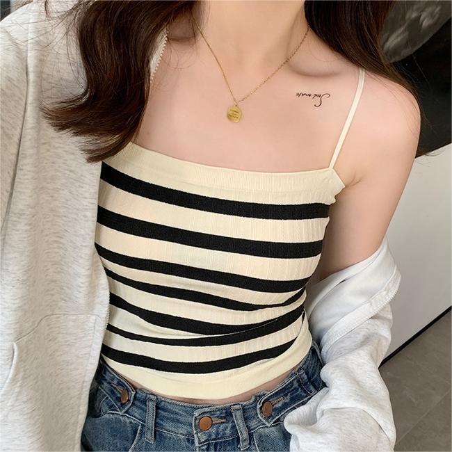 條紋美背小吊帶背心女內搭夏抹胸內衣外穿西裝打底無袖上衣