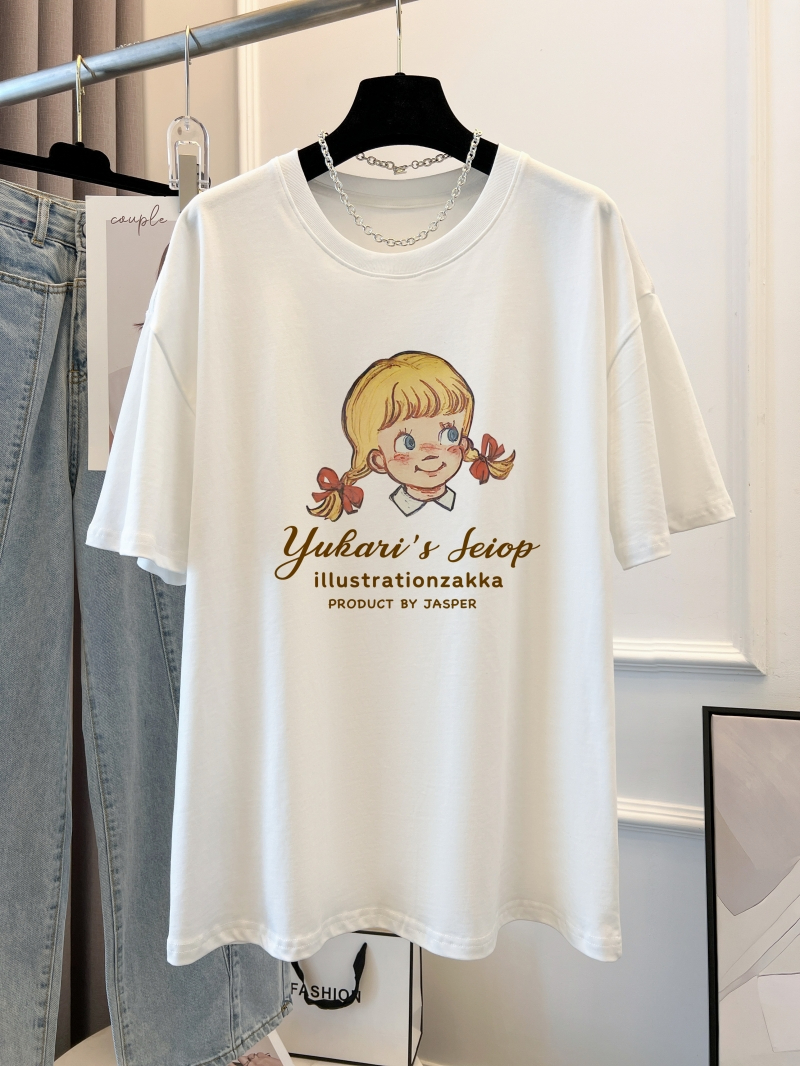 實拍 100%棉精梳純棉 印花夏裝短袖T恤女寬鬆韓版