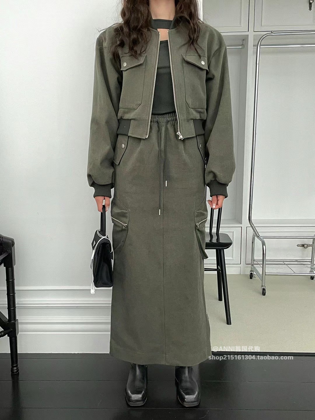 South Korea Dongdaemun 2024 Spring Suit Stand Collar Zipper Jacket Skirt Suit