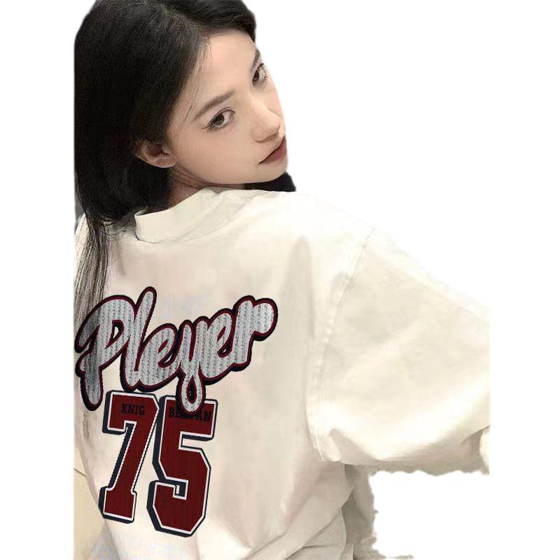 官圖 重磅/精梳純棉 後包領 有縫邊 S-XXXL 夏裝短袖T恤女