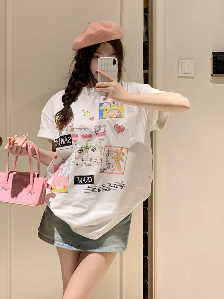 官圖 重磅/精梳純棉 後包領 有縫邊 S-XXXL 夏裝短袖T恤女