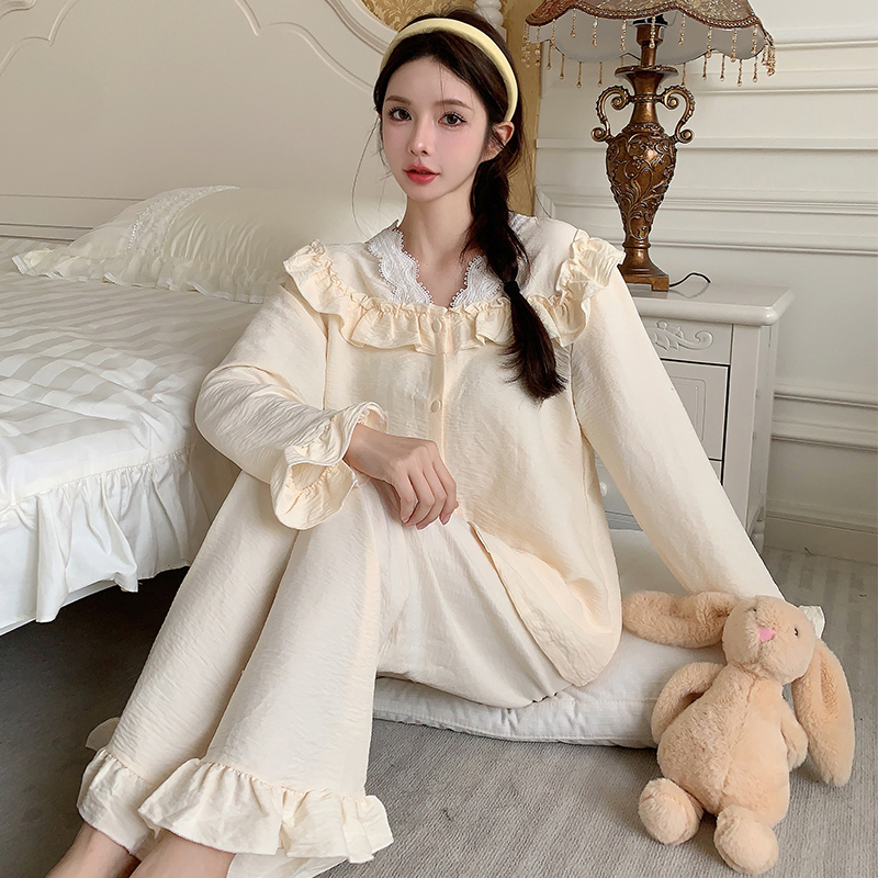 艾尚長袖睡衣女薄款春秋季兩件套甜美可愛公主風雲朵棉家居服