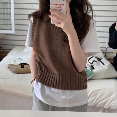 Short knitted vest for women spring and autumn 2024 new spring outer sweater layered waistcoat pony clip