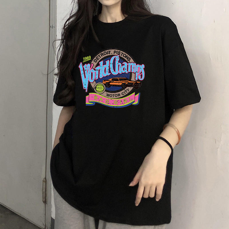 官圖 重磅/精梳純棉 後包領 有縫邊 S-XXXL 夏裝短袖T恤女