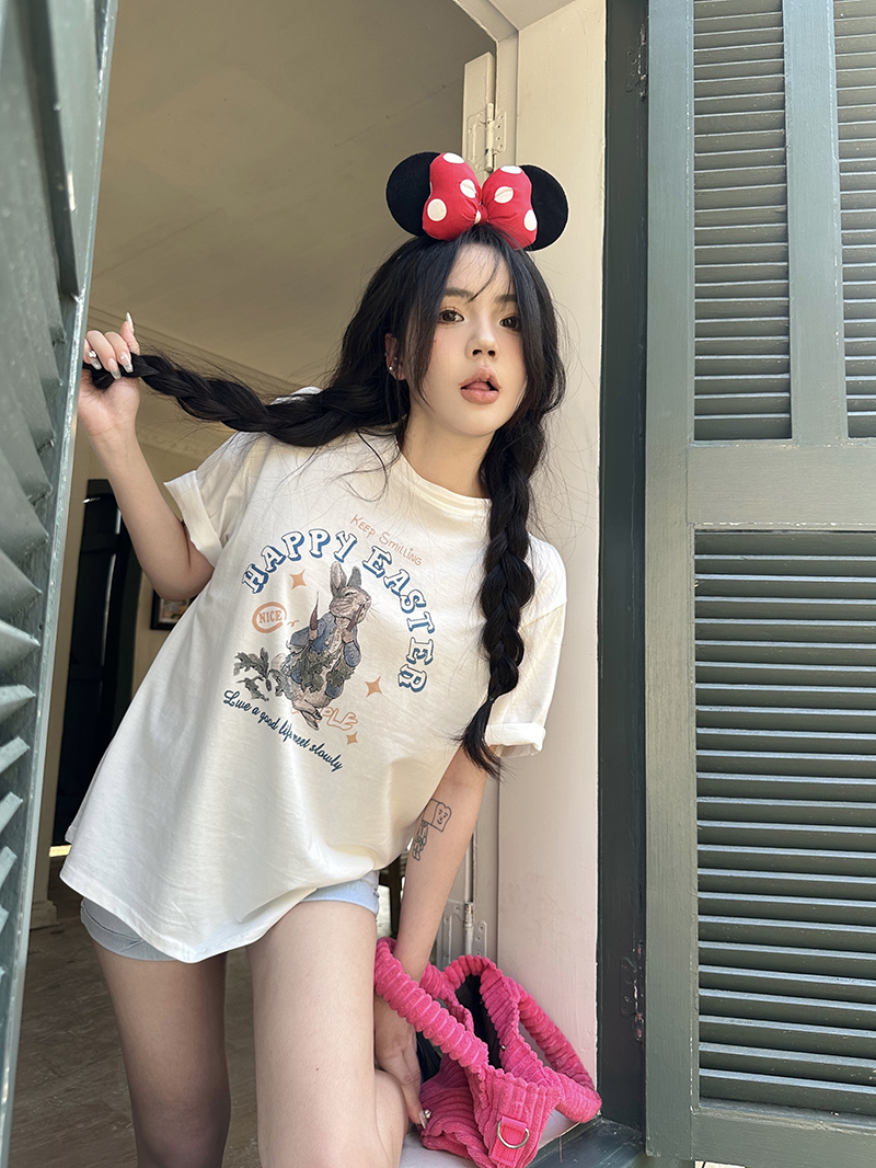 官圖 重磅/精梳純棉 後包領 有縫邊 S-XXXL 夏裝短袖T恤女
