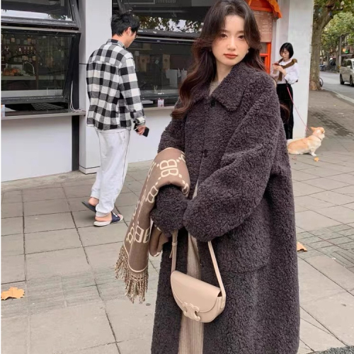 New Korean style winter mid-length lamb velvet slim, simple, versatile and simple coat for women