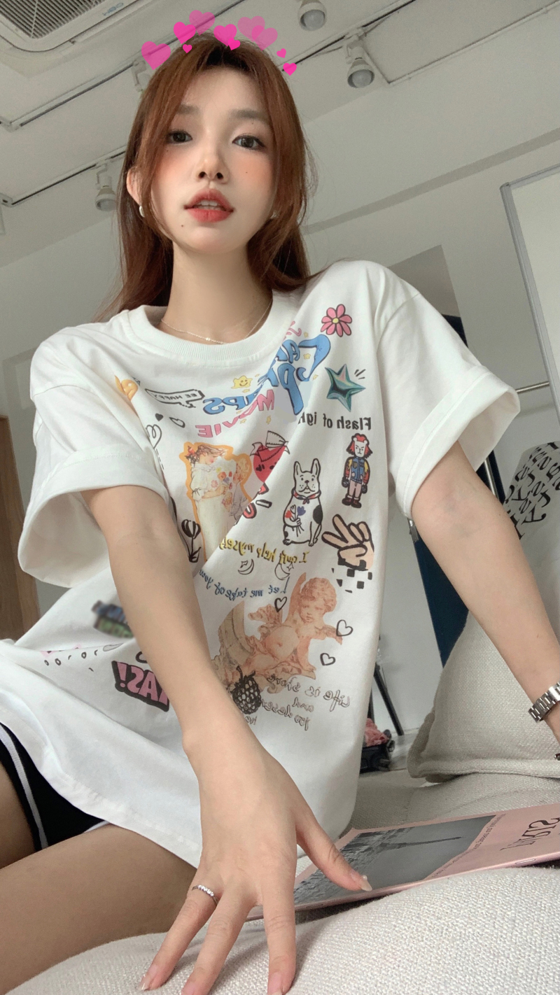 官圖  100%棉 200g純棉/包領包肩 S-3XL T恤女短袖夏季