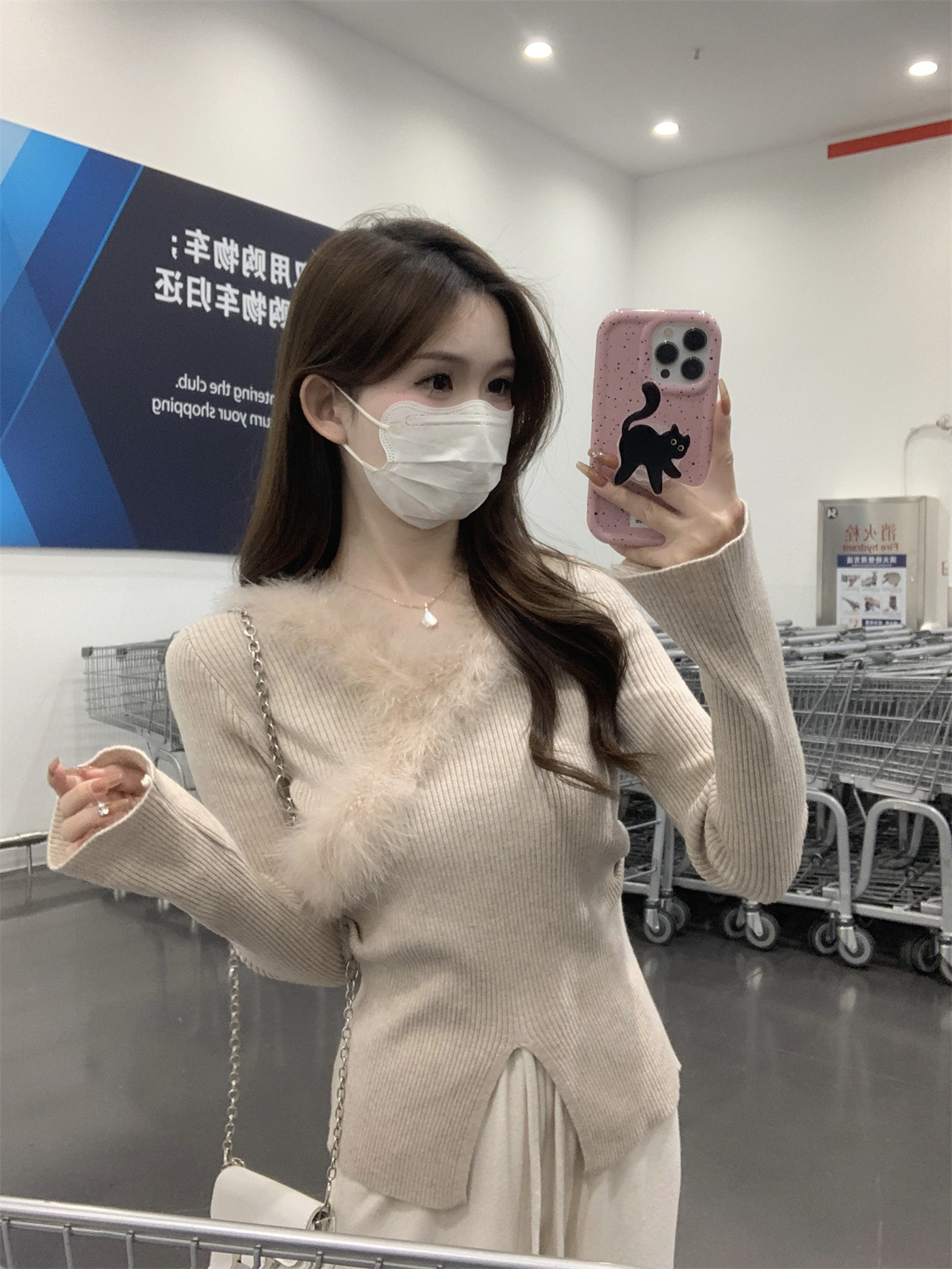 實拍 秋冬韓版修身純欲交叉拼接水貂毛安迪絨內搭針織衫毛衣