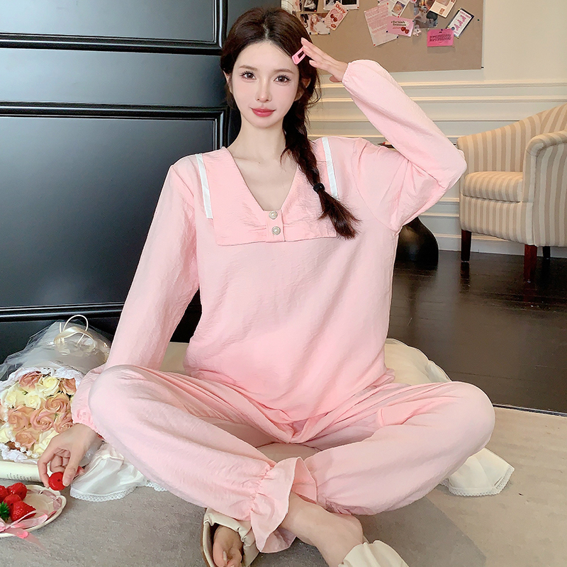 艾尚長袖睡衣女薄款春秋季兩件套甜美可愛公主風雲朵棉家居服