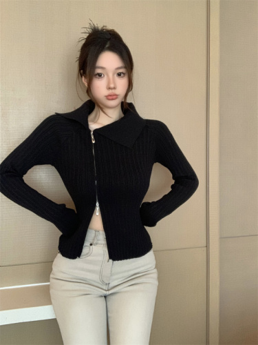 Real shot of new autumn and winter double-ended zipper slimming pit cardigan knitted sweater inner wear for women