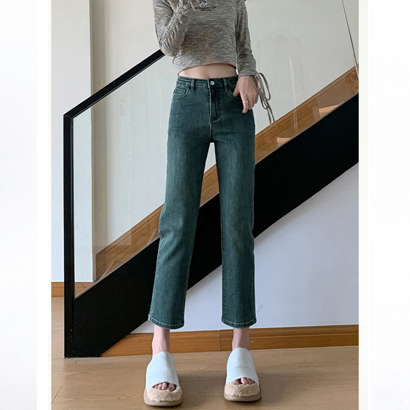 春秋季新款高腰闊腿牛仔褲女小眾設計百搭垂墜感寬鬆直筒褲子