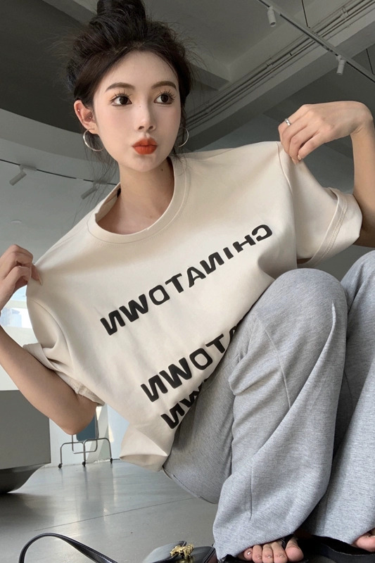 官圖 重磅/精梳純棉 後包領 有縫邊 S-XXXL 夏裝短袖T恤女