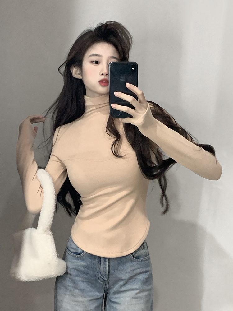 Actual shot ~ high collar slim fit inner long sleeve T-shirt early spring new style