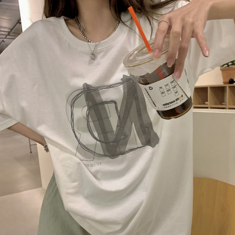 官圖 重磅/精梳純棉 後包領 有縫邊 S-XXXL 夏裝短袖T恤女