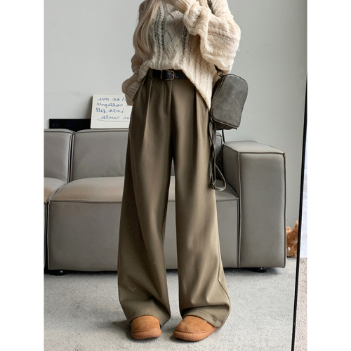 Actual shot of 2024 autumn and winter woolen suit pants, wide-leg pants for women, loose, casual, slimming suit pants for women