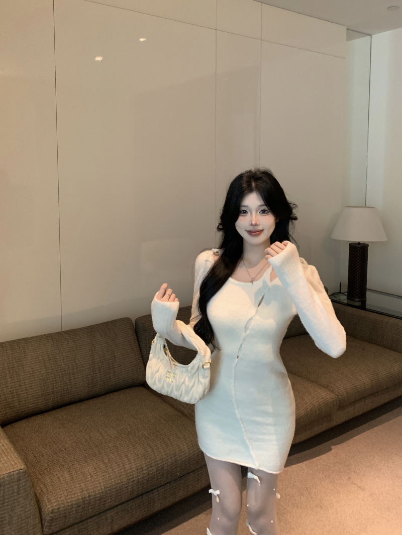 實拍 玉髓/圈圈羊毛紗系列半脫卸式袖套軟糯針織衫修身連衣裙