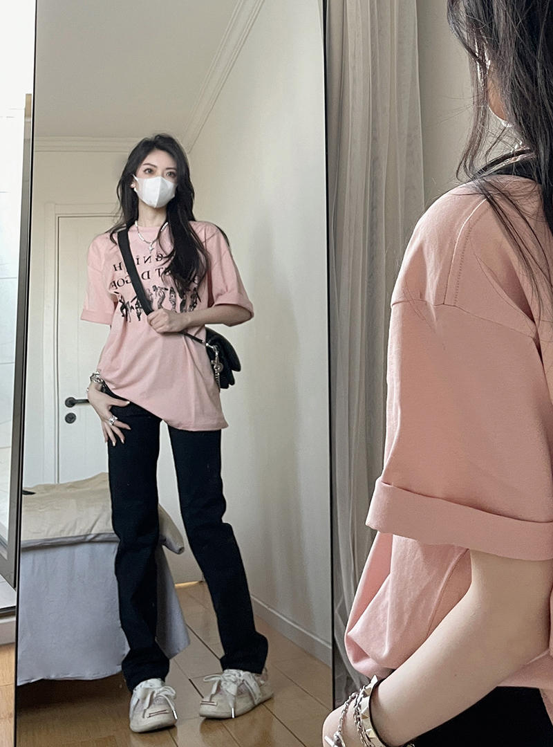 官圖 重磅/精梳純棉 後包領 有縫邊 S-XXXL 夏裝短袖T恤女