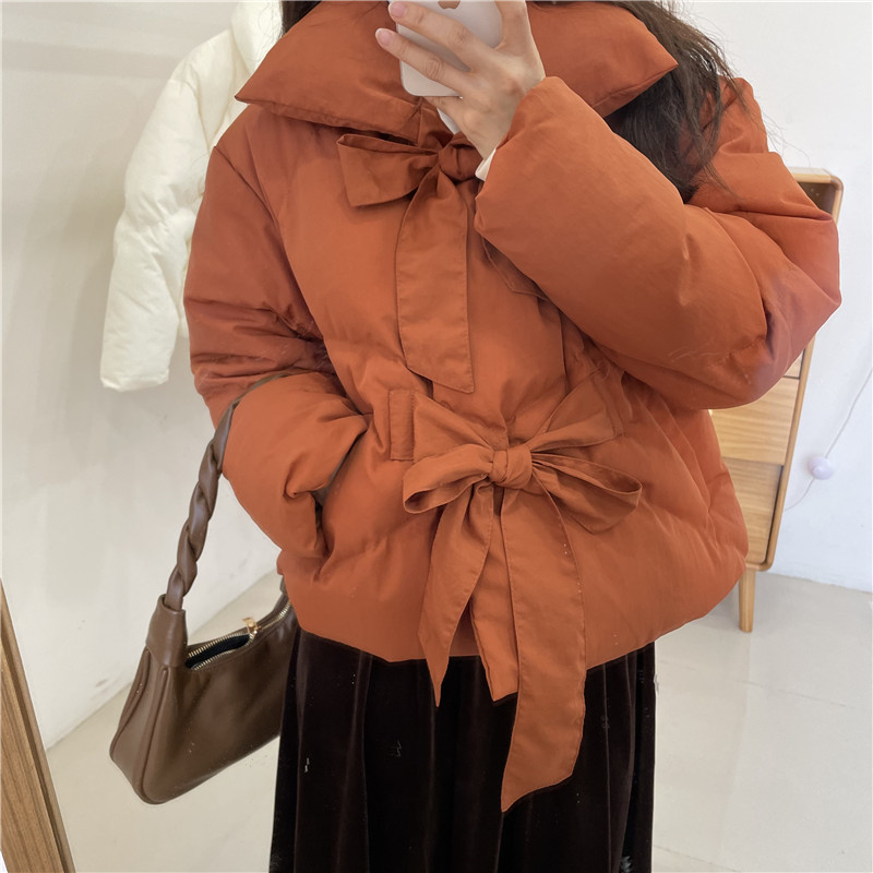 實拍～進口羽絨棉蝴蝶結麵包服