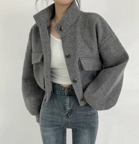 Autumn and winter Korean stand collar short casual woolen coat