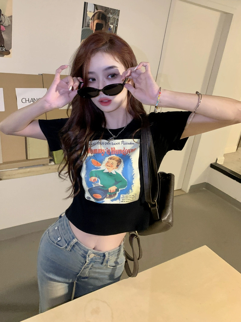 官圖 重磅/精梳純棉 後包領 有縫邊 S-XXXL 夏裝短袖T恤女