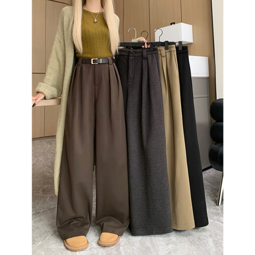 Actual shot of 2024 autumn and winter woolen suit pants, wide-leg pants for women, loose, casual, slimming suit pants for women