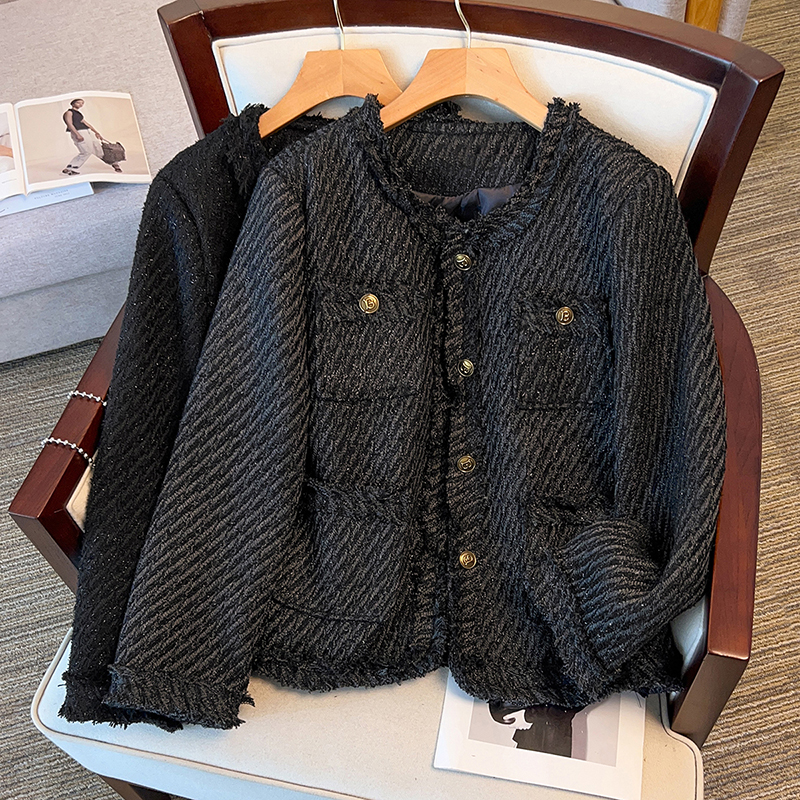 Actual shot of 2024 spring new style fat mm plus size women's small fragrance style Liusu foreign style versatile jacket tops