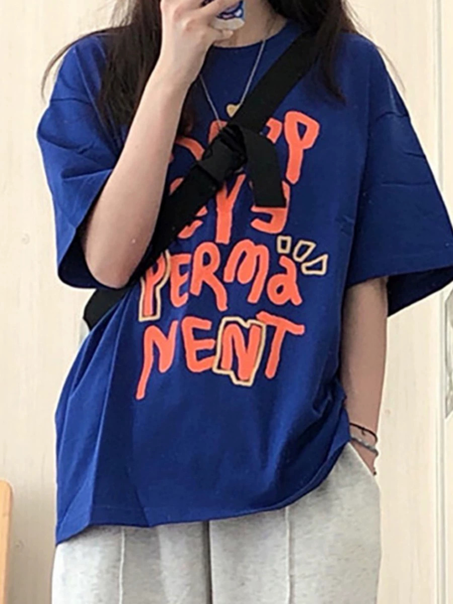 官圖 重磅/精梳純棉 後包領 有縫邊 S-XXXL 夏裝短袖T恤女