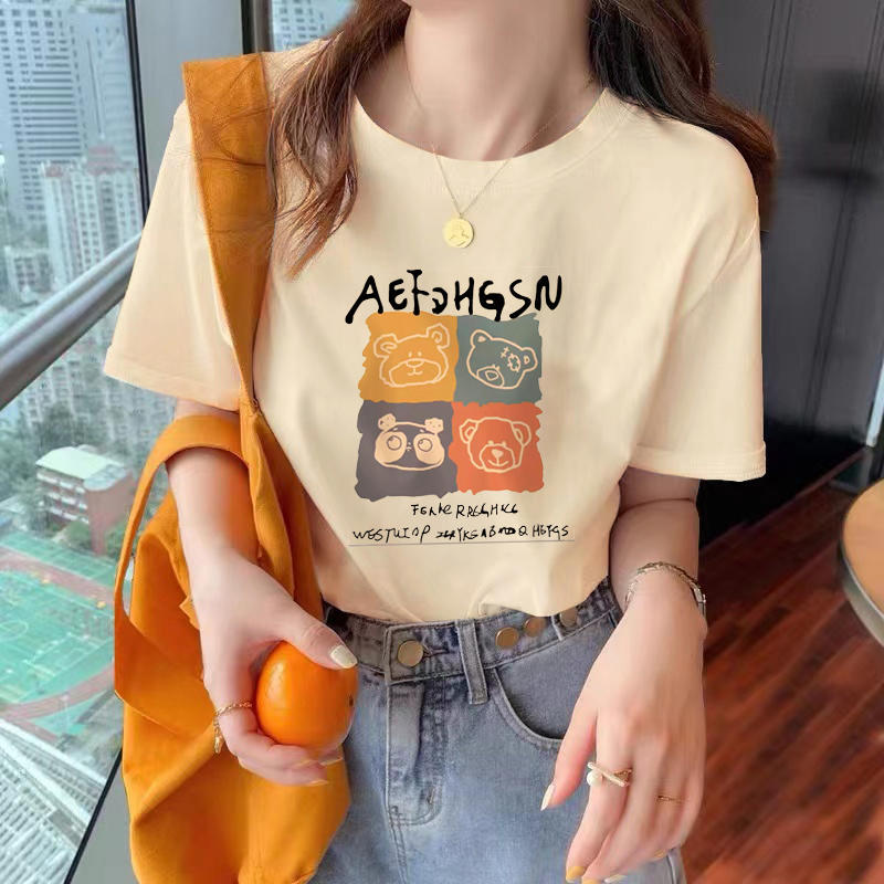 官圖 重磅/精梳純棉 後包領 有縫邊 S-XXXL 夏裝短袖T恤女