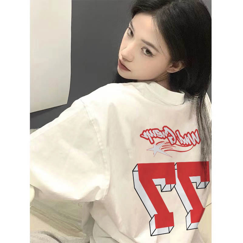 官圖 重磅/精梳純棉 後包領 有縫邊 S-XXXL 夏裝短袖T恤女