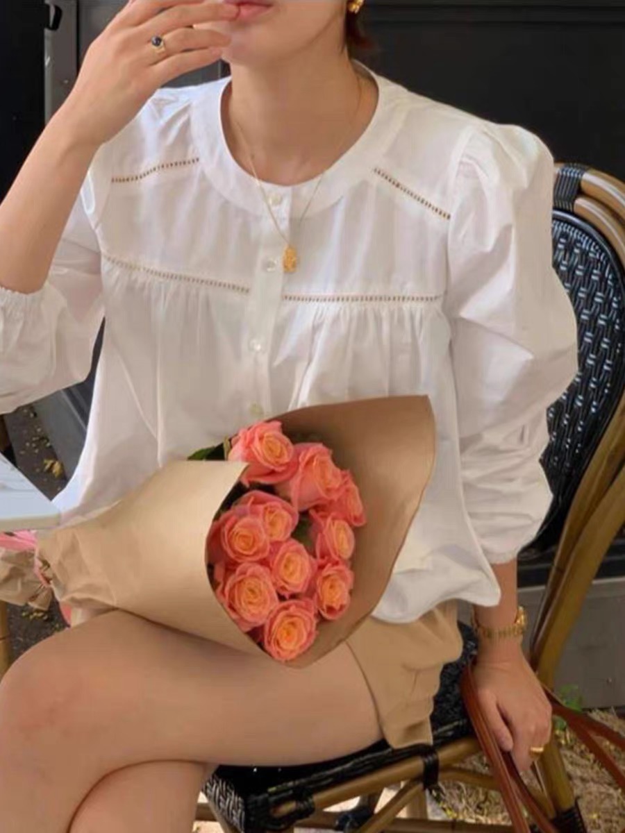 白色襯衫女設計感小眾甜美寬鬆襯衣小個子防曬長袖上衣潮