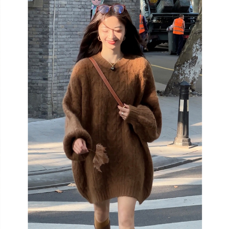 寬鬆慵懶毛衣開衫女秋冬季新款美拉德穿搭套頭針織外套